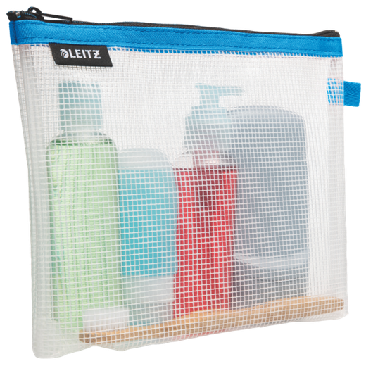 Bolsita WOW resistente al agua azul (24 x 17 cm, con fondo extensible) cosméticos