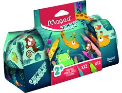 Bolso escolar portatodo maped ungle fever con 12 rotuladores colores surtidos + 12 lapices de colores