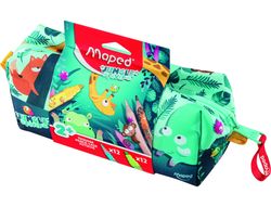 Bolso escolar portatodo maped ungle fever con 12 rotuladores colores surtidos + 12 lapices de colores