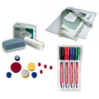 Borrador magnético + 4 rotuladores + bloc de 25 hojas + imanes 20 mm