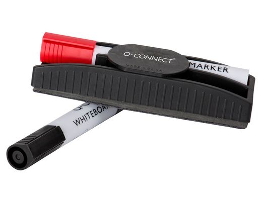 Borrador q-connect magnetico con rotulador rojo y negro para pizarra blanca