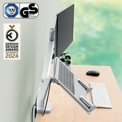Brazo dual para monitor y portátil Leitz Ergo SpaceSaving, gris