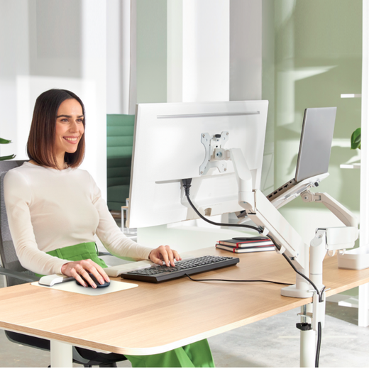 Brazo dual para monitor y portátil Leitz Ergo SpaceSaving, gris