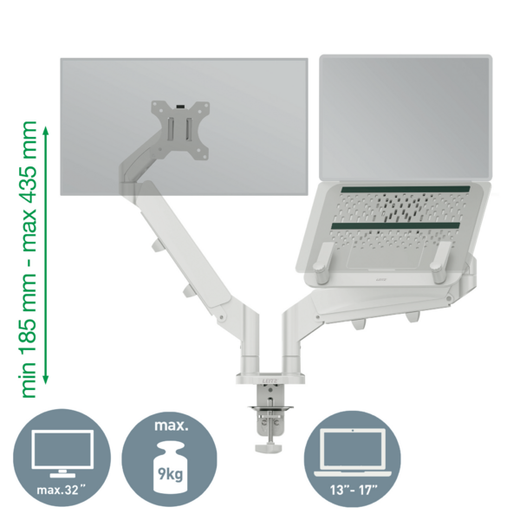 Brazo dual para monitor y portátil Leitz Ergo SpaceSaving, gris