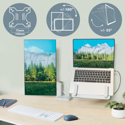 Brazo dual para monitor y portátil Leitz Ergo SpaceSaving, gris