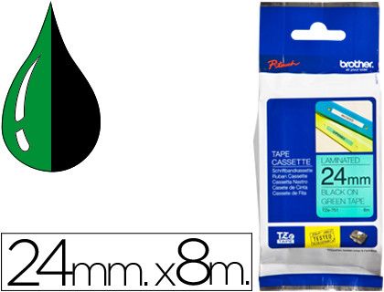 Brother cinta rotuladora tz-751 8m 24mm verde/negro tz-751