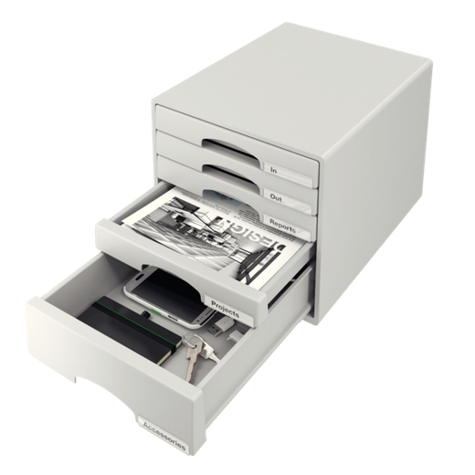 Bucs de cajones Leitz Plus. 5 cajones (4 pequeños y 1 grande), gris