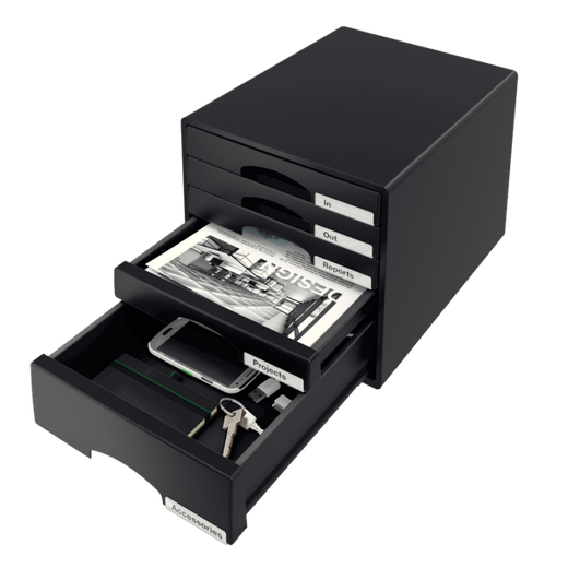 Bucs de cajones Leitz Plus. 5 cajones (4 pequeños y 1 grande), negro