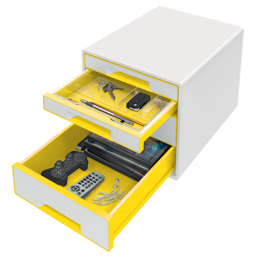 Bucs de cajones WOW Desk Cube 4 cajones (2 grandes y 2 pequeños), amarillo /blanco