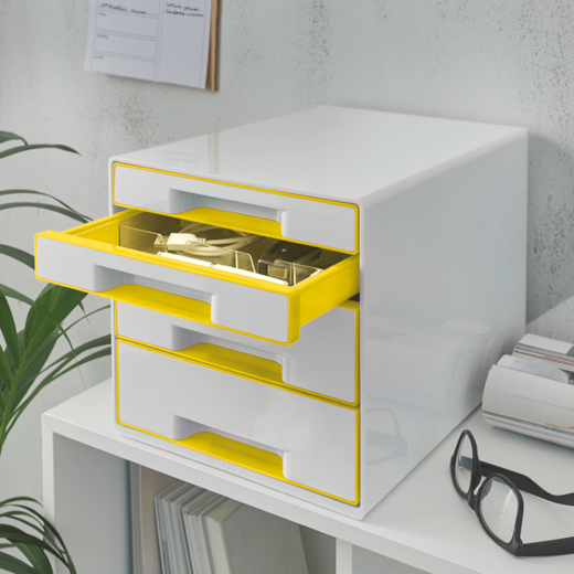 Bucs de cajones WOW Desk Cube 4 cajones (2 grandes y 2 pequeños), amarillo /blanco