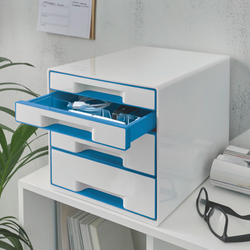 Bucs de cajones WOW Desk Cube 4 cajones (2 grandes y 2 pequeños), azul /blanco