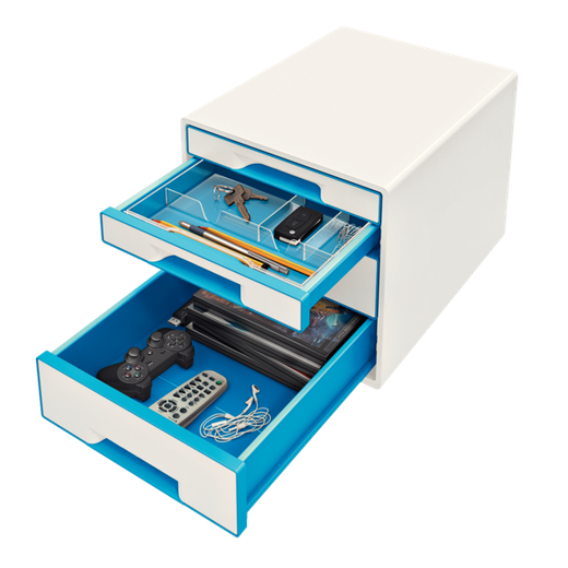 Bucs de cajones WOW Desk Cube 4 cajones (2 grandes y 2 pequeños), azul /blanco