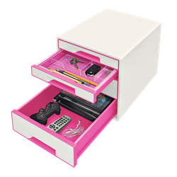 Bucs de cajones WOW Desk Cube 4 cajones (2 grandes y 2 pequeños), fucsia /blanco