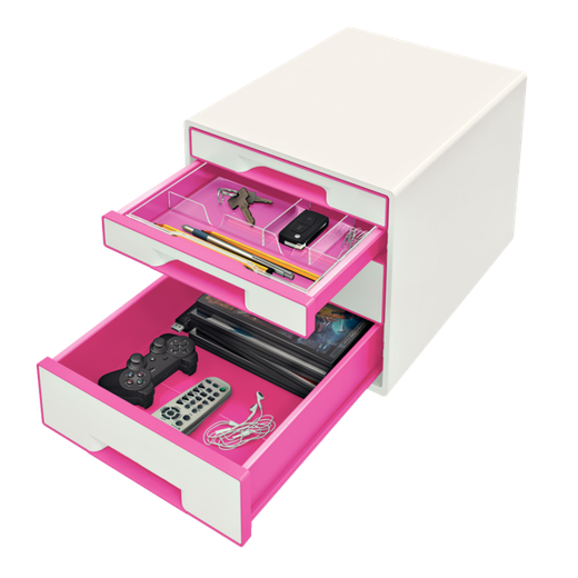 Bucs de cajones WOW Desk Cube 4 cajones (2 grandes y 2 pequeños), fucsia /blanco