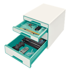 Bucs de cajones WOW Desk Cube 4 cajones (2 grandes y 2 pequeños), turquesa /blanco