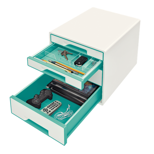 Bucs de cajones WOW Desk Cube 4 cajones (2 grandes y 2 pequeños), turquesa /blanco