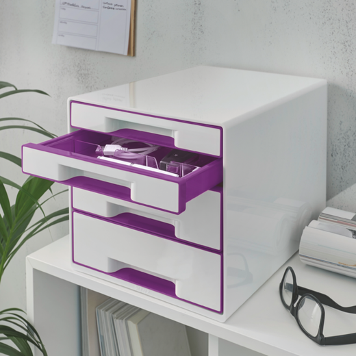 Bucs de cajones WOW Desk Cube 4 cajones (2 grandes y 2 pequeños), violeta /blanco