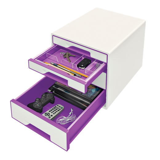 Bucs de cajones WOW Desk Cube 4 cajones (2 grandes y 2 pequeños), violeta /blanco
