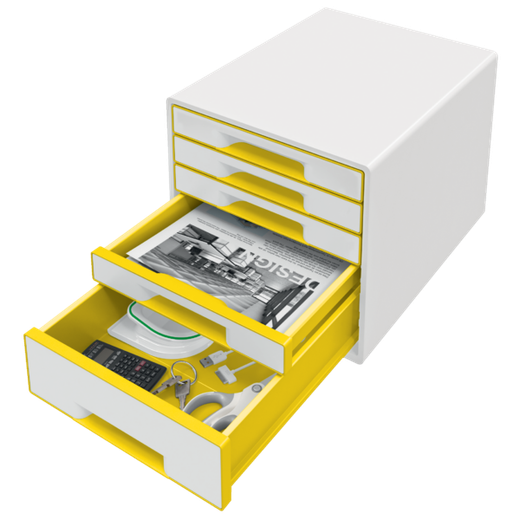 Bucs de cajones WOW Desk Cube 5 cajones (1 grande y 4 pequeños), amarillo/blanco