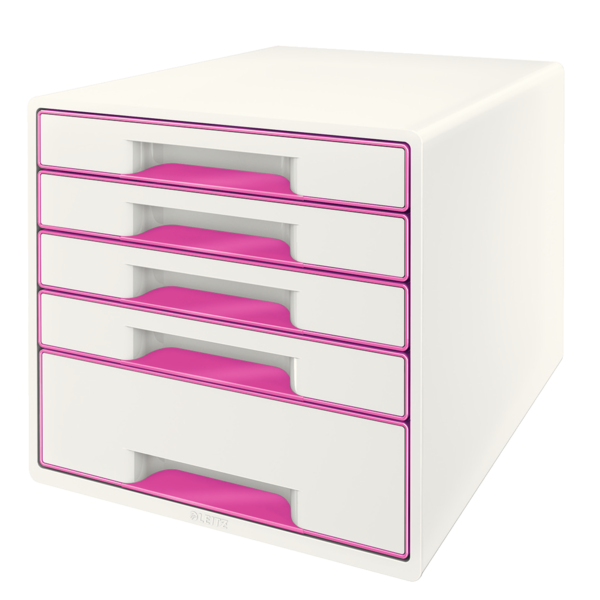 Bucs de cajones WOW Desk Cube 5 cajones (1 grande y 4 pequeños), fucsia/blanco