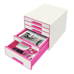 Bucs de cajones WOW Desk Cube 5 cajones (1 grande y 4 pequeños), fucsia/blanco