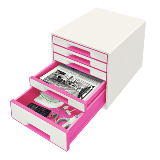 Bucs de cajones WOW Desk Cube 5 cajones (1 grande y 4 pequeños), fucsia/blanco