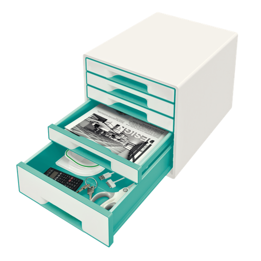 Bucs de cajones WOW Desk Cube 5 cajones (1 grande y 4 pequeños), turquesa/blanco