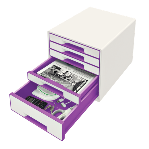 Bucs de cajones WOW Desk Cube 5 cajones (1 grande y 4 pequeños), violeta/blanco