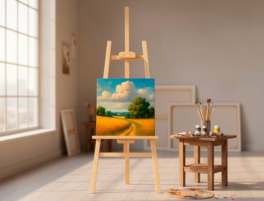 Caballete de pie pintor liderpapel madera de pino barnizado 60x150x60 cm certificado fsc