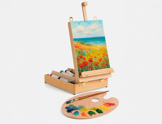 Caballete pintor de sobremesa liderpapel madera de haya barnizado con maletin 39x26x13cm certificado fsc