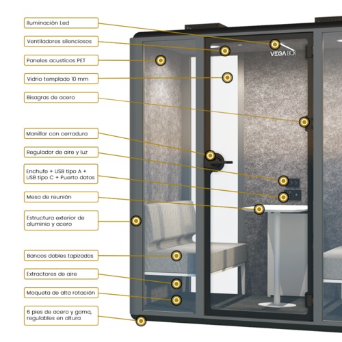 Cabina Box de 4 Plazas - Diseño Moderno en Metal Antracita