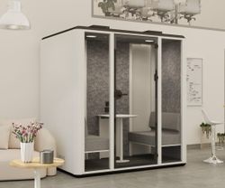 Cabina Box de 4 Plazas - Diseño Moderno en Metal Blanco