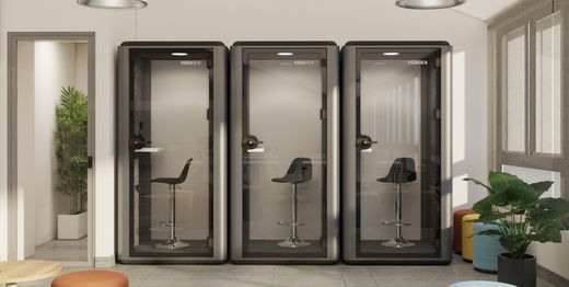 Cabina Box Individual con Mesa Alta - Exterior Metálico Antracita, Sensor de Presencia, Iluminación LED, Carga USB y Ventilación Eficiente