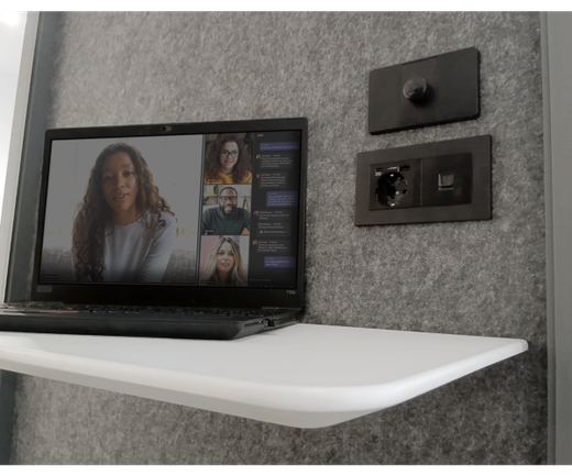 Cabina Box Individual con Mesa Alta - Exterior Metálico Antracita, Sensor de Presencia, Iluminación LED, Carga USB y Ventilación Eficiente