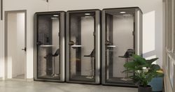 Cabina Box Individual con Mesa Alta - Exterior Metálico Antracita, Sensor de Presencia, Iluminación LED, Carga USB y Ventilación Eficiente