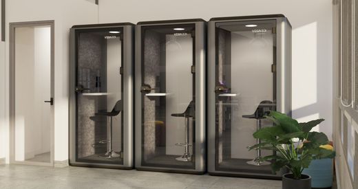 Cabina Box Individual con Mesa Alta - Exterior Metálico Antracita, Sensor de Presencia, Iluminación LED, Carga USB y Ventilación Eficiente