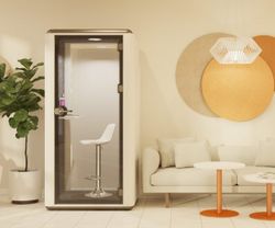 Cabina Box Individual con Mesa Alta - Exterior Metálico Blanco, Sensor de Presencia, Iluminación, Carga USB y Ventilación