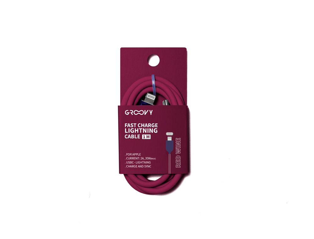 Cable groovy tipo c a apple lightning carga rapida longitud 1 mt color rojo