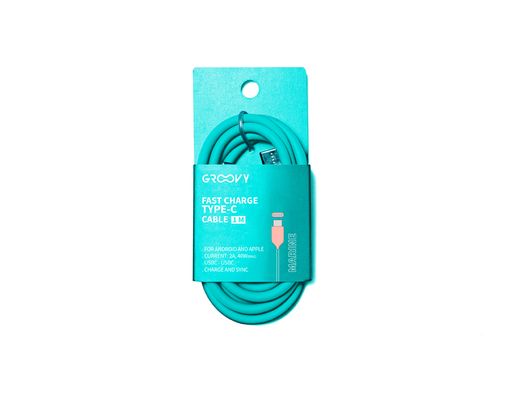 Cable groovy tipo c a tipo c carga rapida longitud 1 mt color azul turquesa