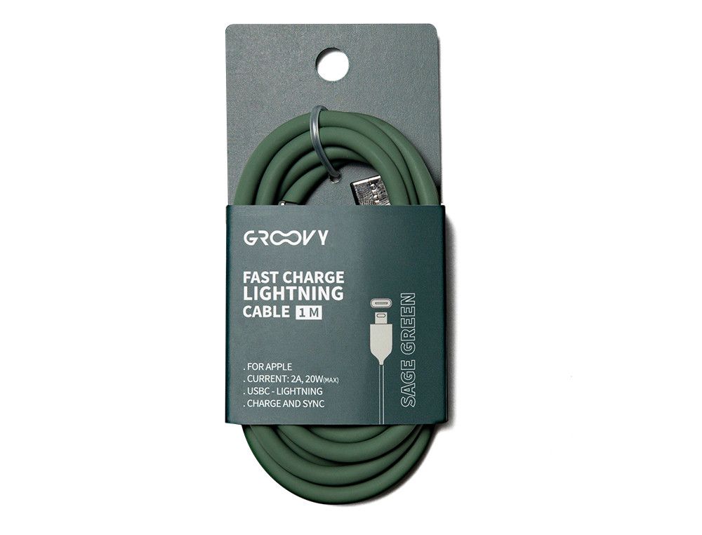 Cable groovy usb 2.0 tipo c a tipo c longitud 1 mt silicona color verde salvia