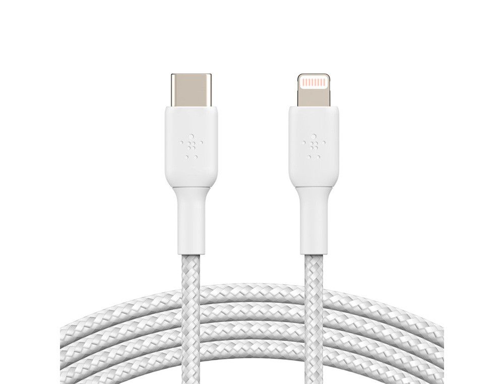 Cable trenzado belkin caa004bt1mwh usb-c a lightning boost charge largo 1 m color blanco