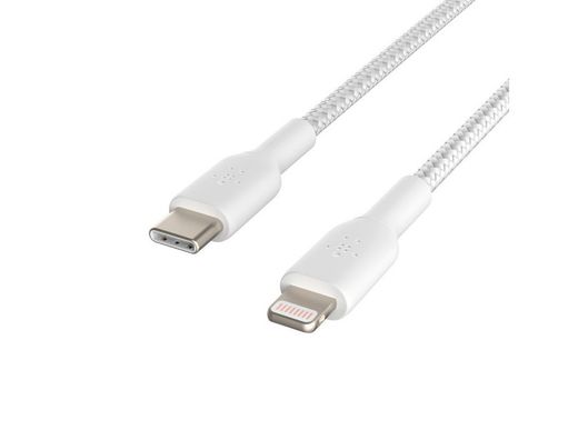 Cable trenzado belkin caa004bt1mwh usb-c a lightning boost charge largo 1 m color blanco