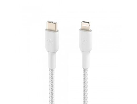 Cable trenzado belkin caa004bt1mwh usb-c a lightning boost charge largo 1 m color blanco