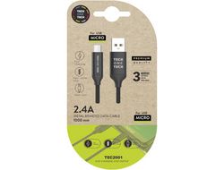 Cable usb 2.4 tech one tech braided nylon tipo usb android micro usb longitud 1 mt color negro