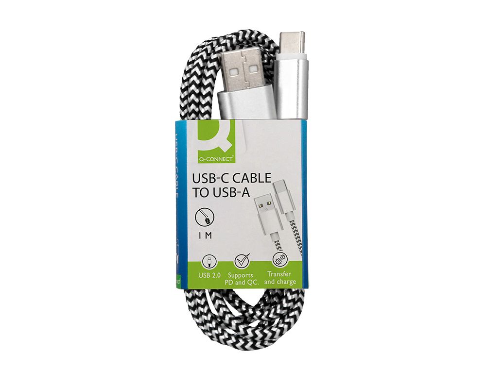 Cable usb-c a usb-a q-connect nailon longitud 1m blanco