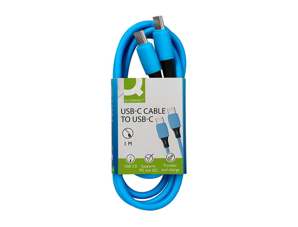 Cable usb-c a usb-c q-connect pvc longitud 1m azul