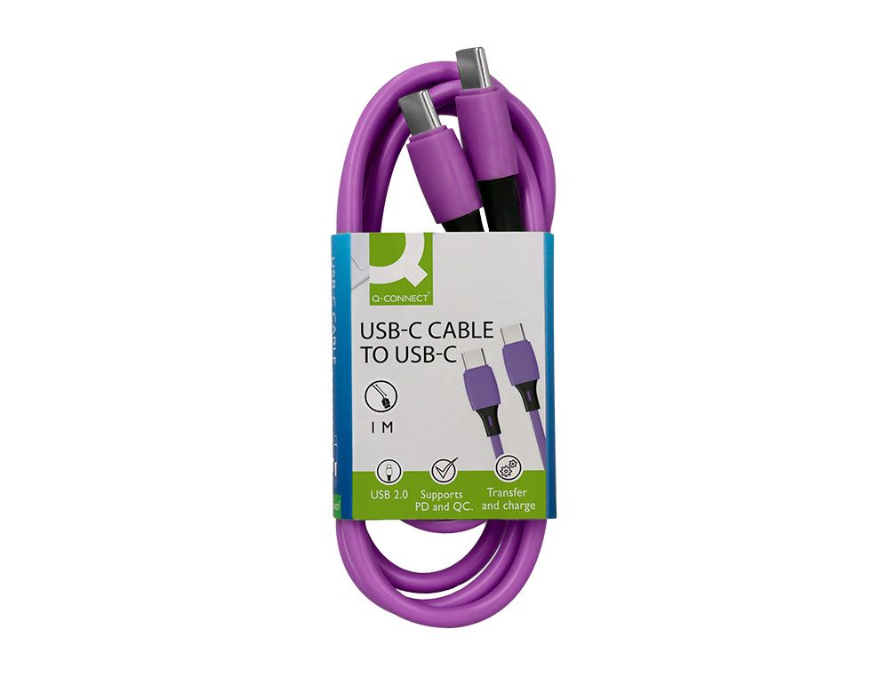 Cable usb-c a usb-c q-connect pvc longitud 1m morado