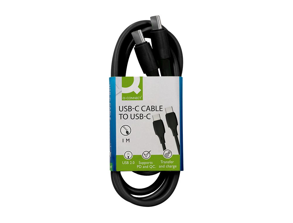 Cable usb-c a usb-c q-connect pvc longitud 1m negro