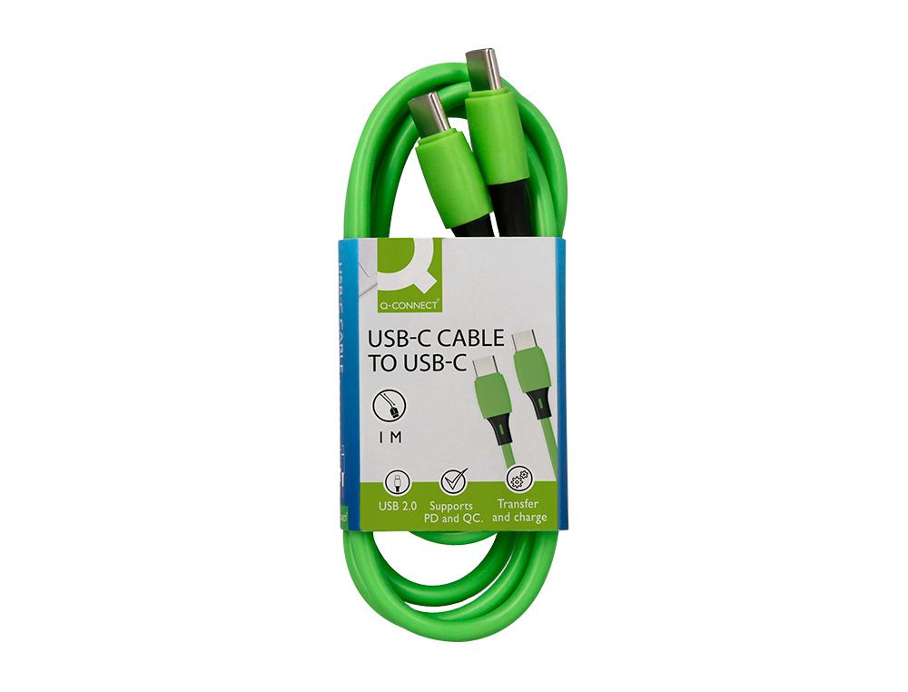 Cable usb-c a usb-c q-connect pvc longitud 1m verde