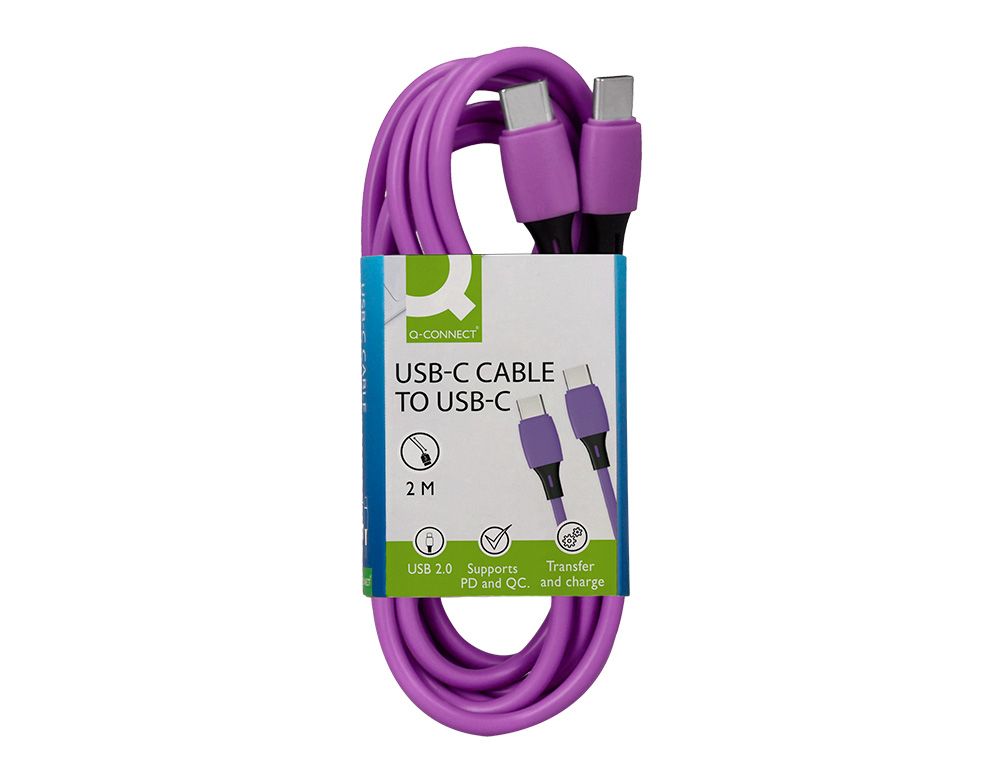 Cable usb-c a usb-c q-connect pvc longitud 2m morado